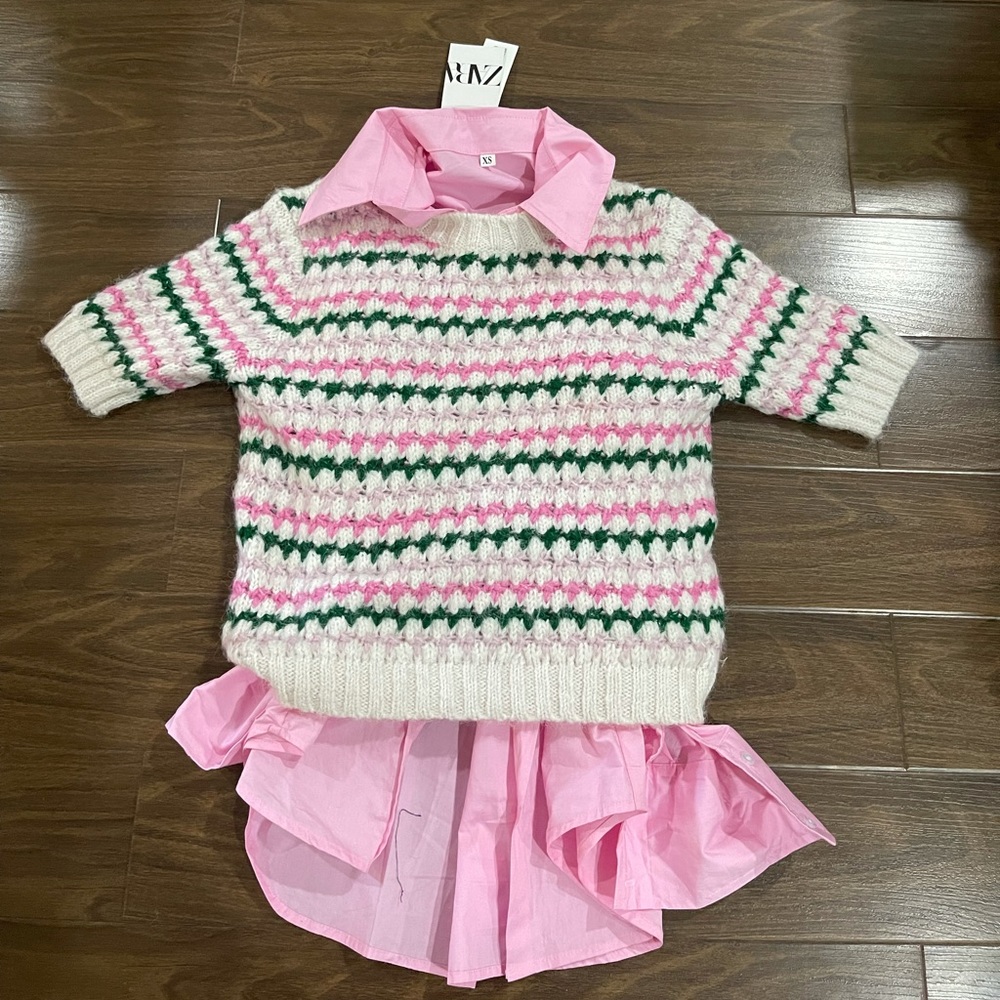 Zara pink and cream strips sweater